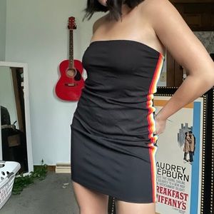 black bodycon dress w rainbow stripe